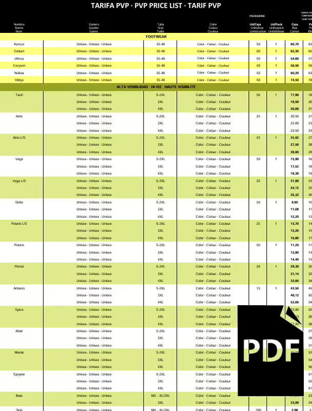Tarifa PVP Roly Workwear 2026